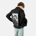 lovelorn patch on male og denim jacket in raven
