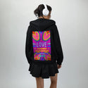 lovenevergivesup patch on female essential zip hoodie in after hours