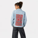lovepattern patch on female og denim jacket in oceanside