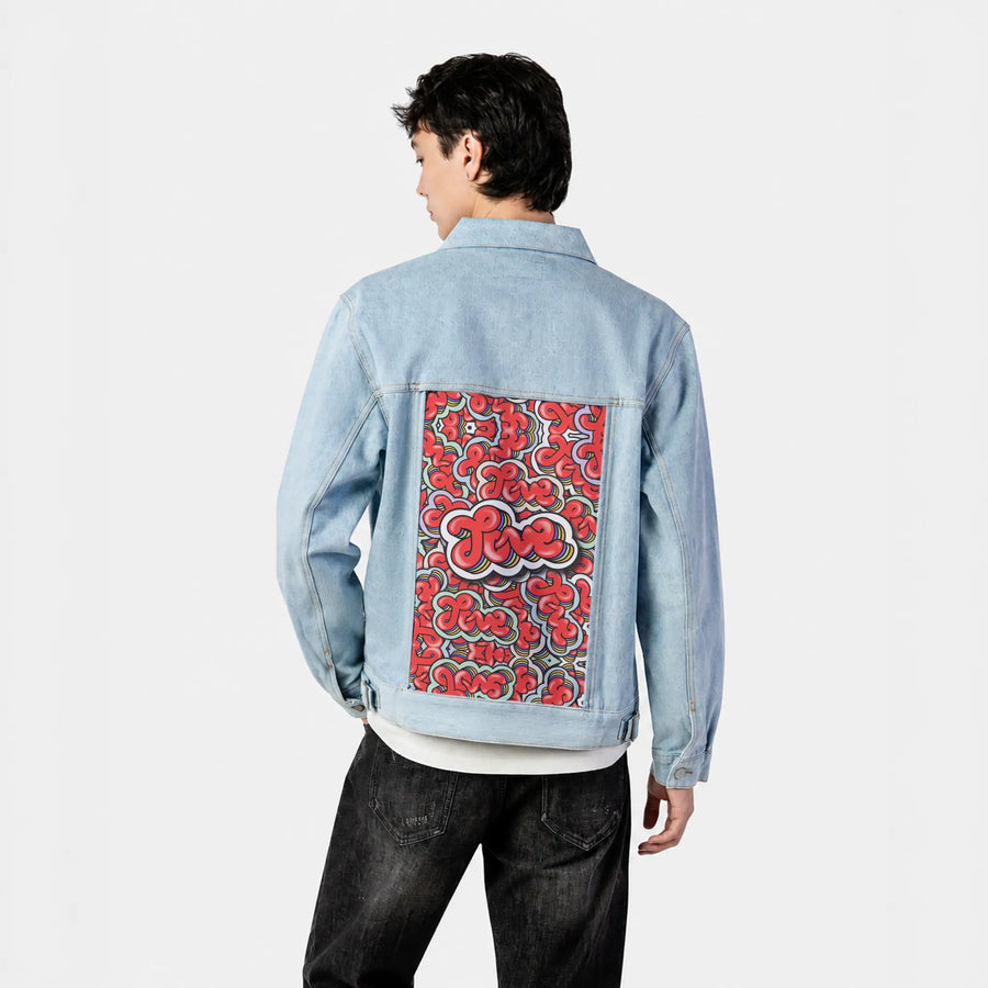 lovepattern patch on male og denim jacket in oceanside