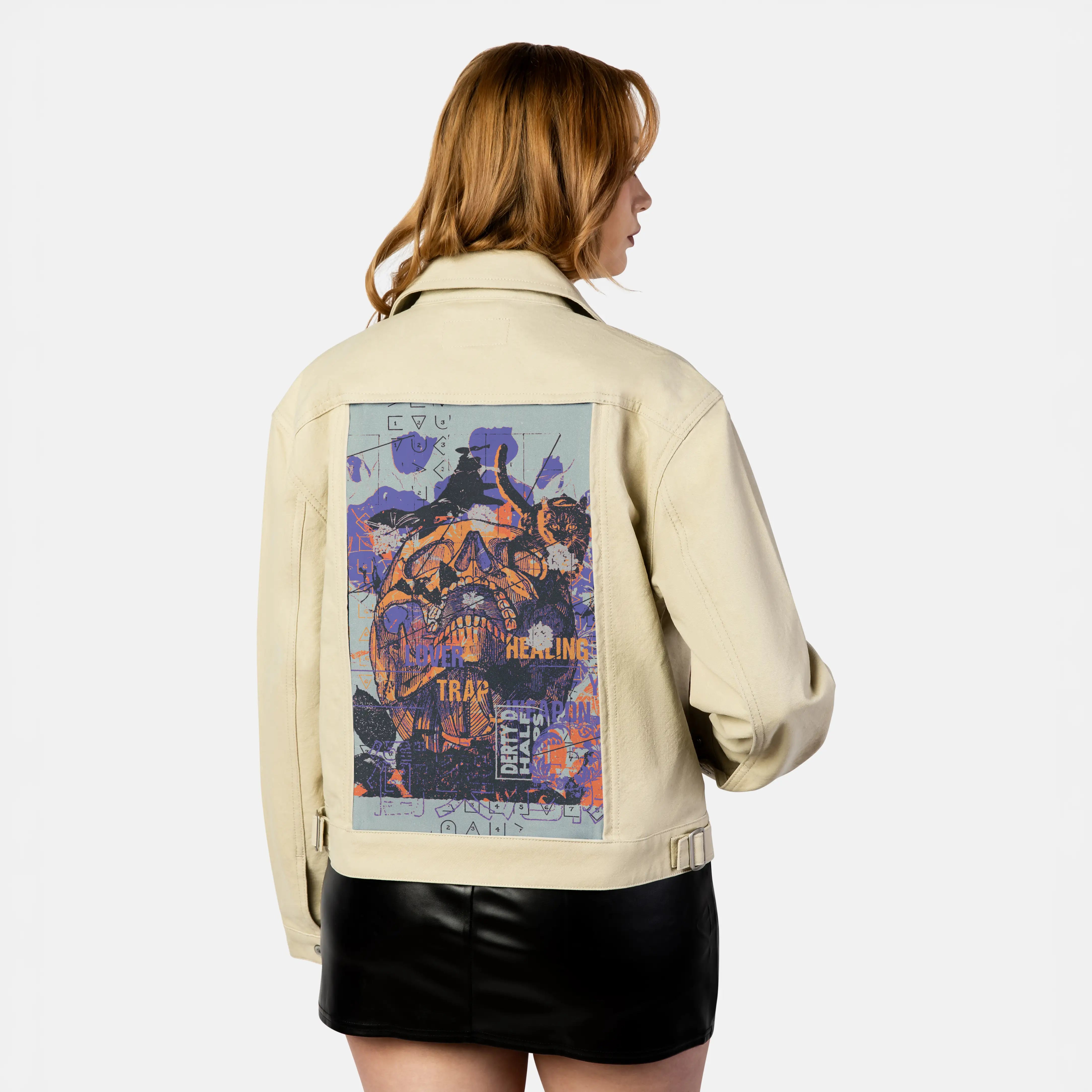 loverhealingtrap patch on female atelier canvas jacket in tan