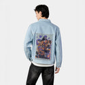 loverhealingtrap patch on male og denim jacket in oceanside