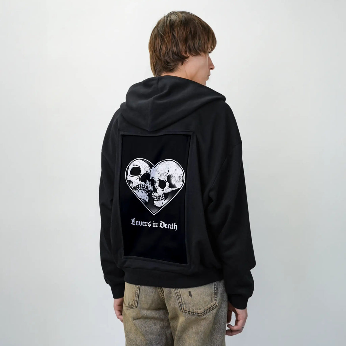 loversindeath patch on male essential zip hoodie in after hours