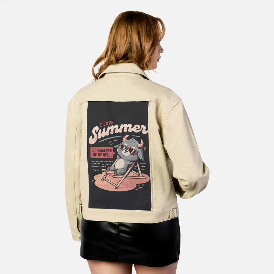 lovesummerhell patch on female atelier canvas jacket in tan