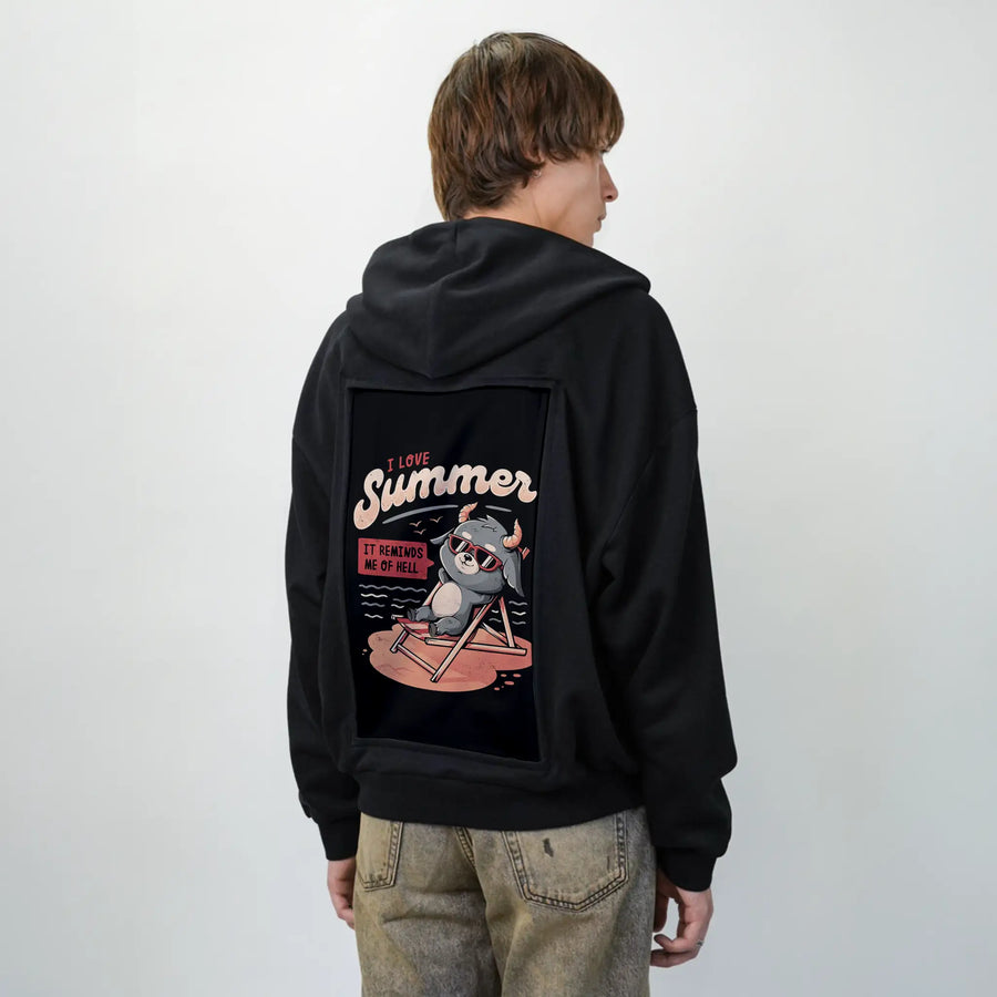 lovesummerhell patch on male essential zip hoodie in after hours