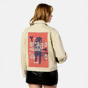 luckykat patch on female atelier canvas jacket in tan