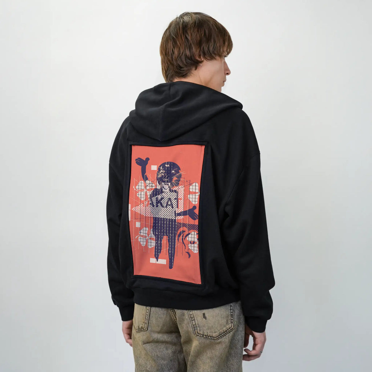 luckykat patch on male essential zip hoodie in after hours