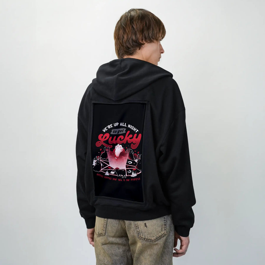 luckyritual patch on male essential zip hoodie in after hours