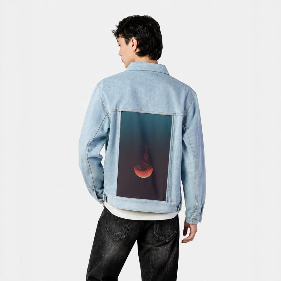 lunareclipse patch on male og denim jacket in oceanside
