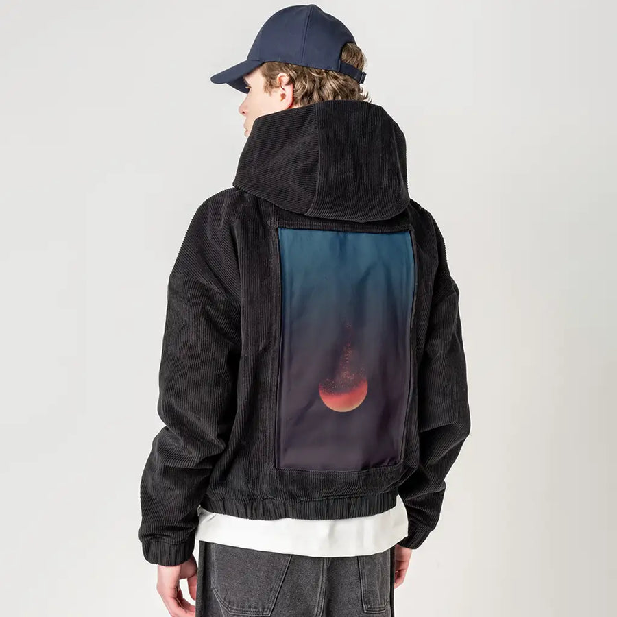 lunareclipse patch on male retro cord hoodie in onyx