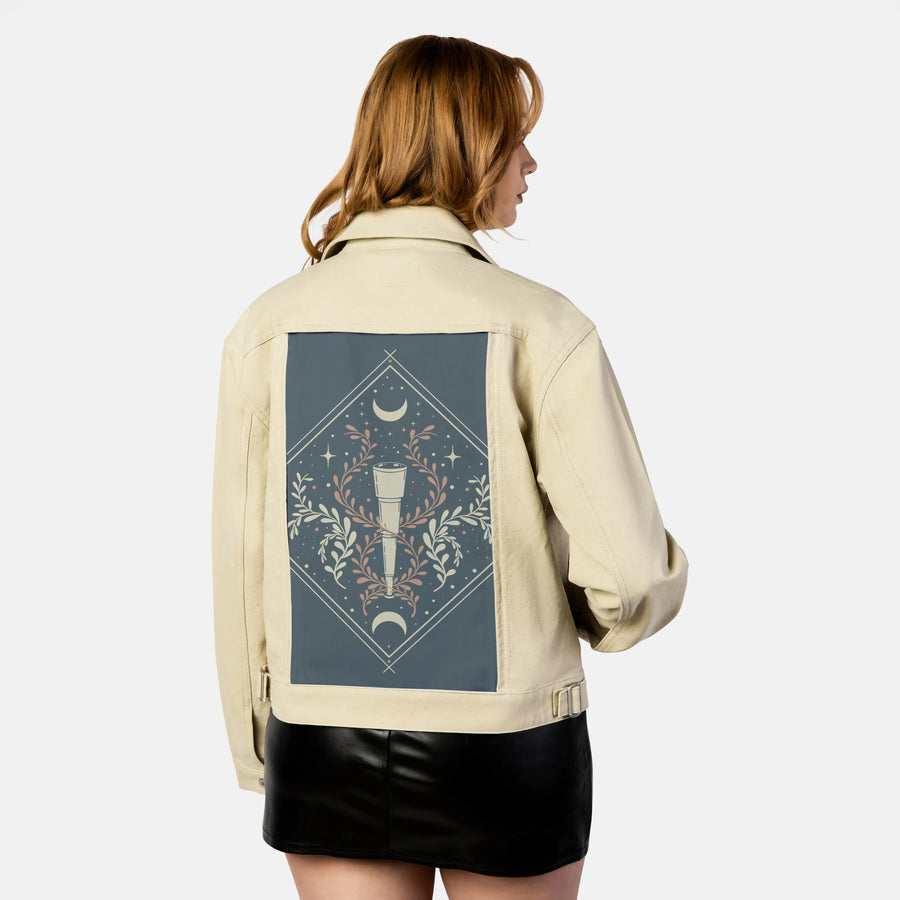 lunarvision patch on female atelier canvas jacket in tan