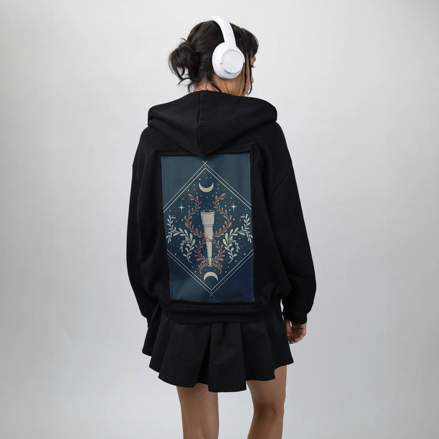 lunarvision patch on female essential zip hoodie in after hours