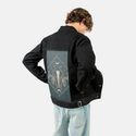 lunarvision patch on male og denim jacket in raven