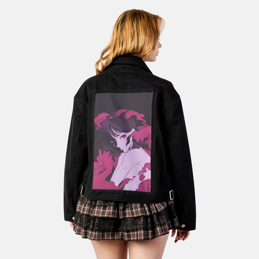 lust patch on female atelier canvas jacket in nightfall
