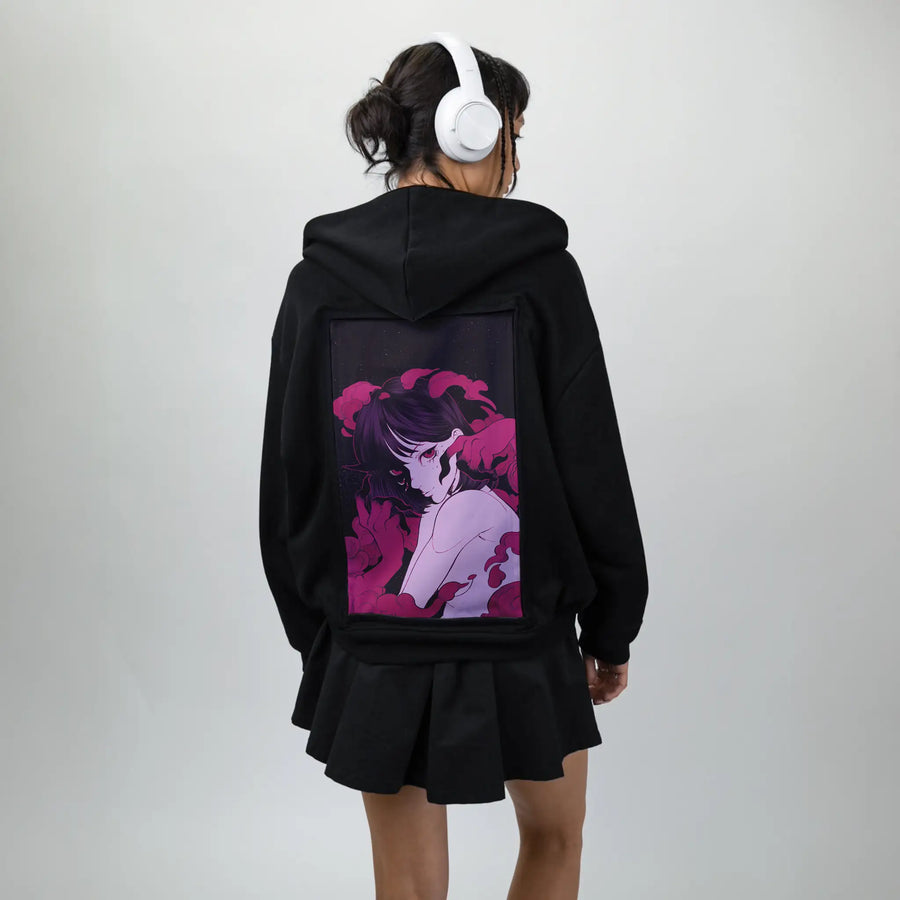 lust patch on female essential zip hoodie in after hours