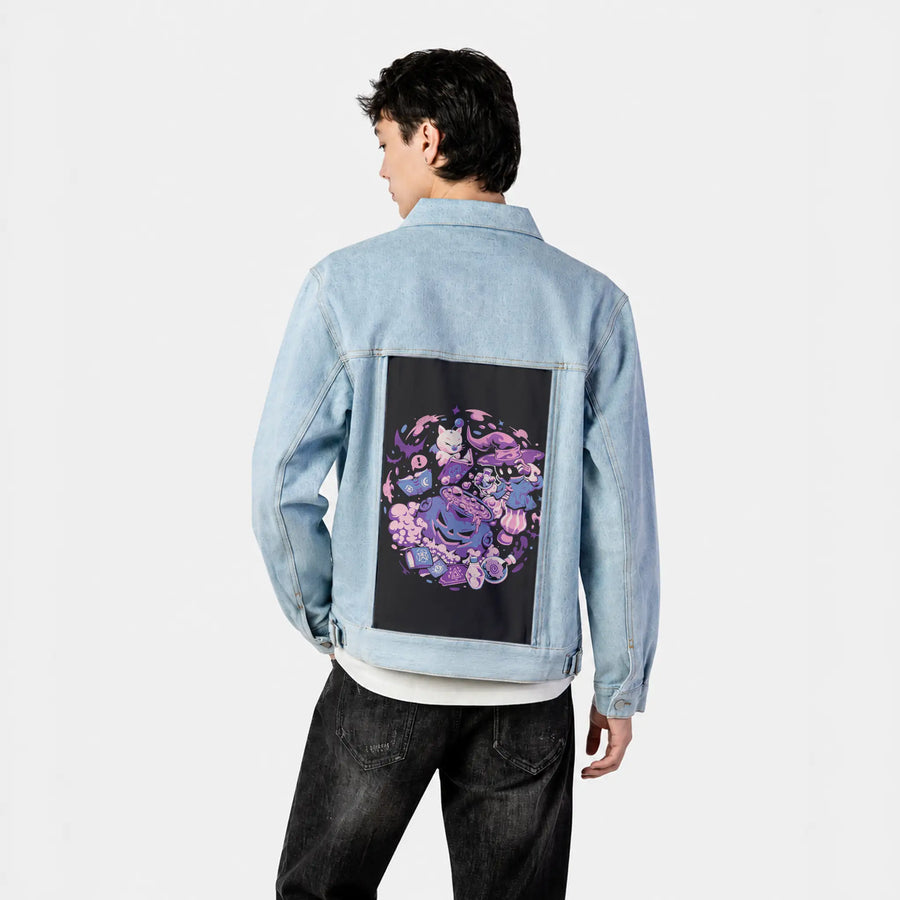 magespell patch on male og denim jacket in oceanside