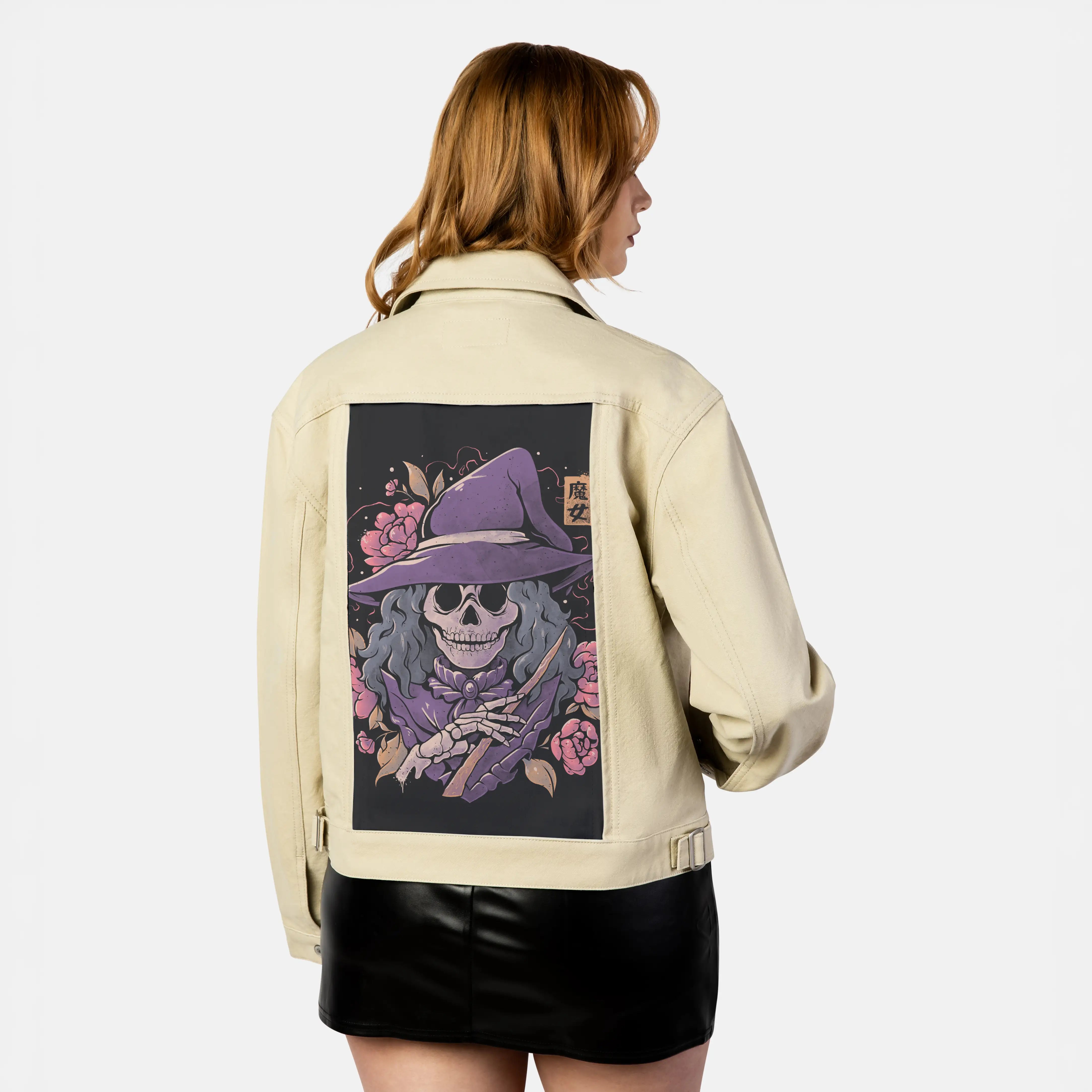 magicdeath patch on female atelier canvas jacket in tan