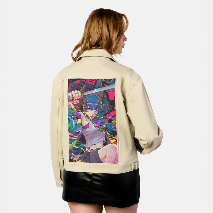 maharlika patch on female atelier canvas jacket in tan