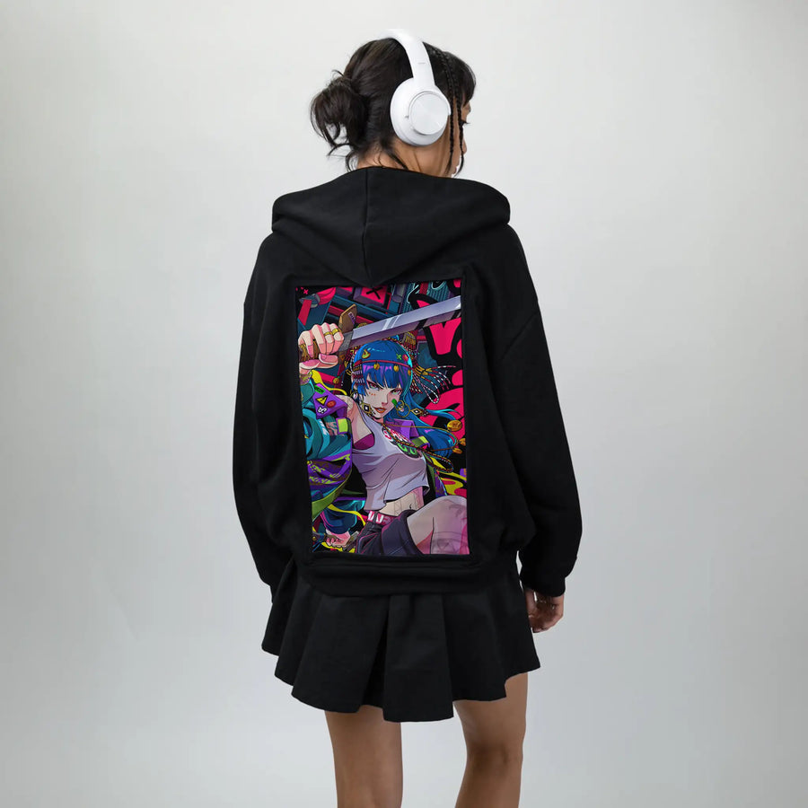 maharlika patch on female essential zip hoodie in after hours