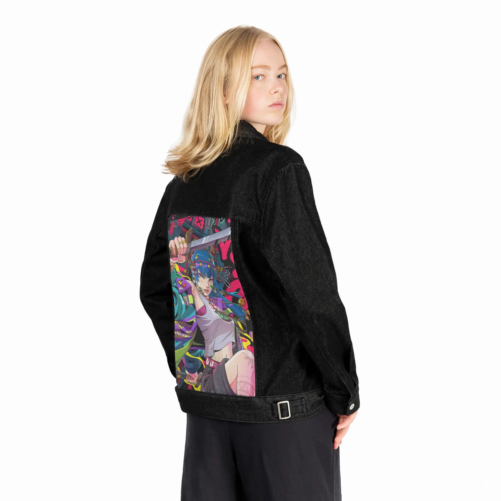 maharlika patch on female og denim jacket in raven