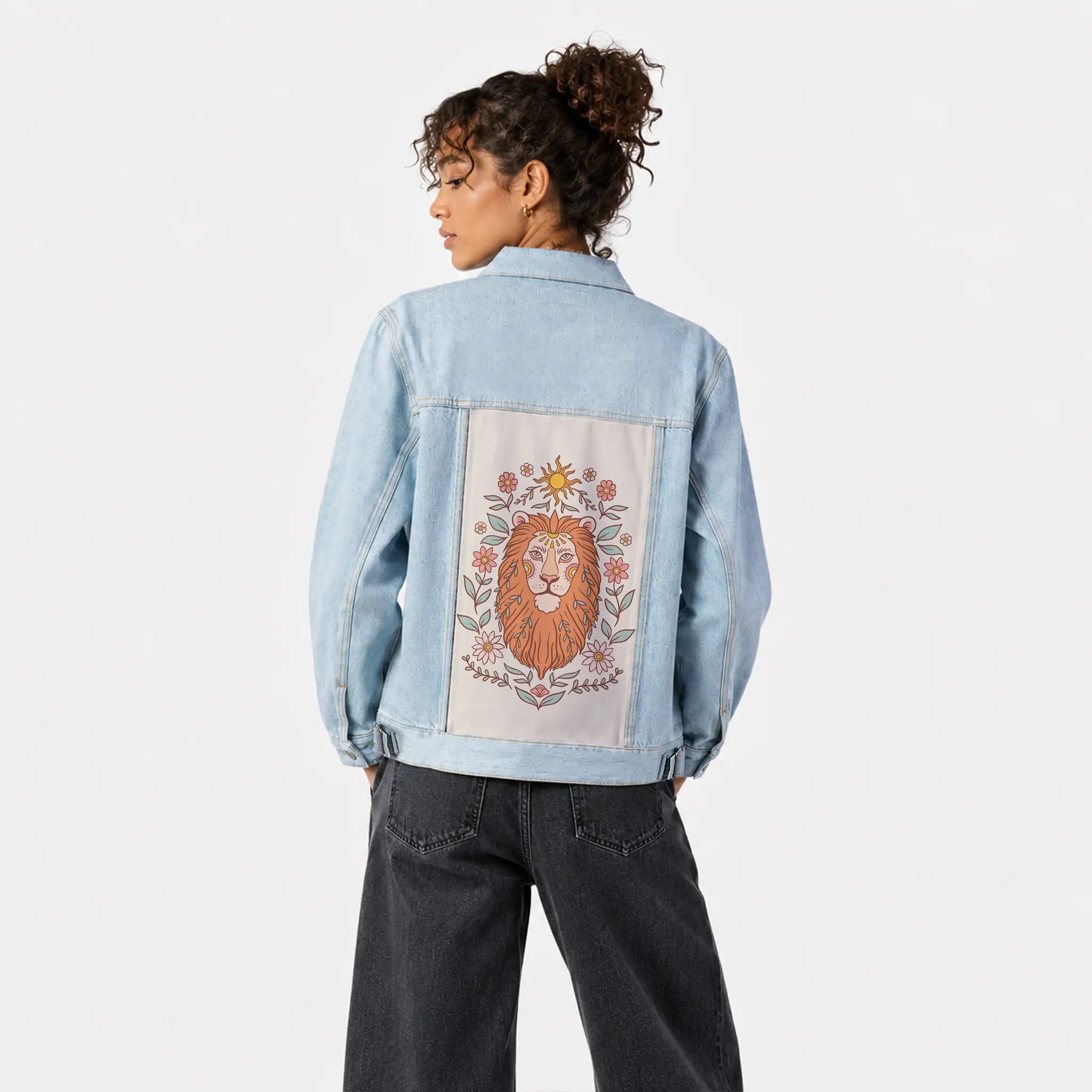 majesticlion patch on female og denim jacket in oceanside