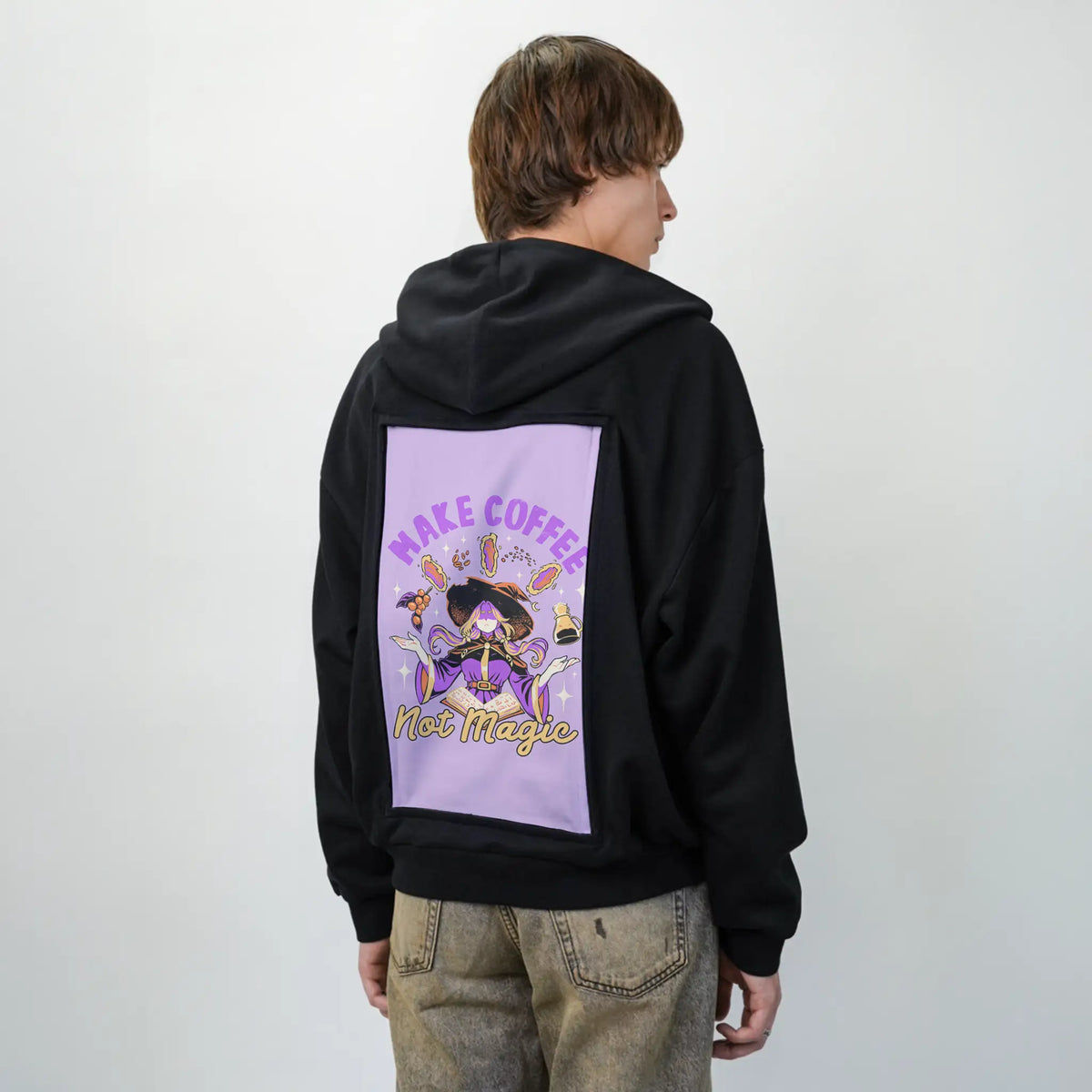 makecoffeenotmagic patch on male essential zip hoodie in after hours
