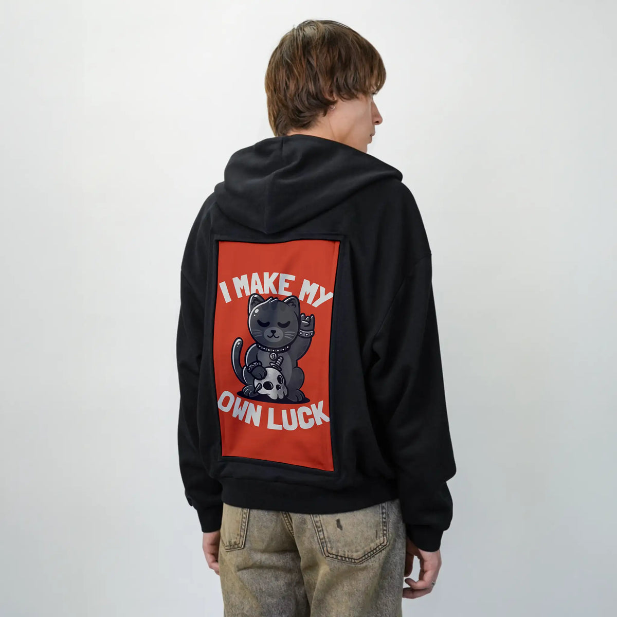 makemyownluck patch on male essential zip hoodie in after hours