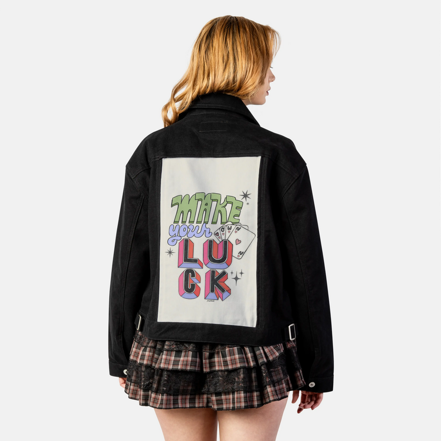 makeyourownluck patch on female atelier canvas jacket in nightfall