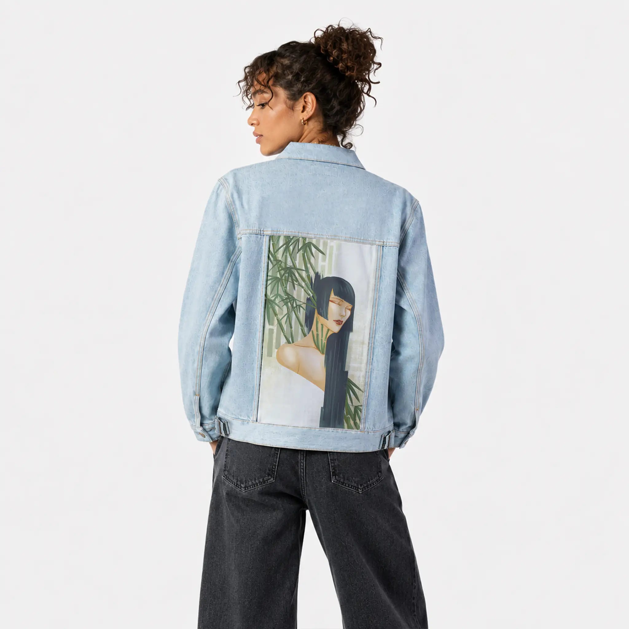 mambumuse patch on female og denim jacket in oceanside