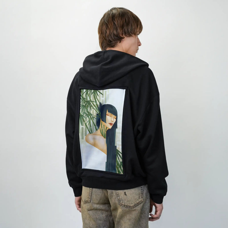mambumuse patch on male essential zip hoodie in after hours