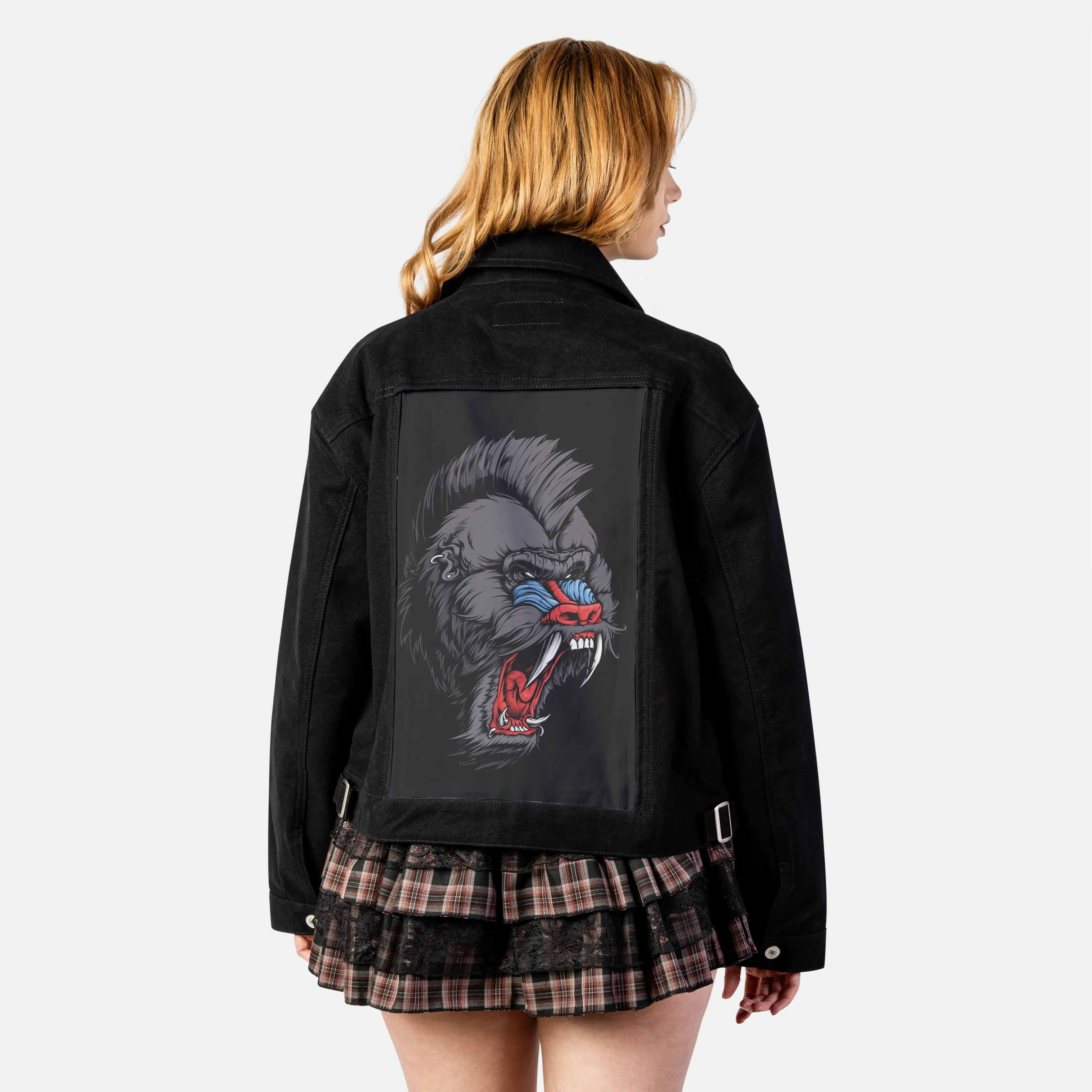 mandrill patch on female atelier canvas jacket in nightfall