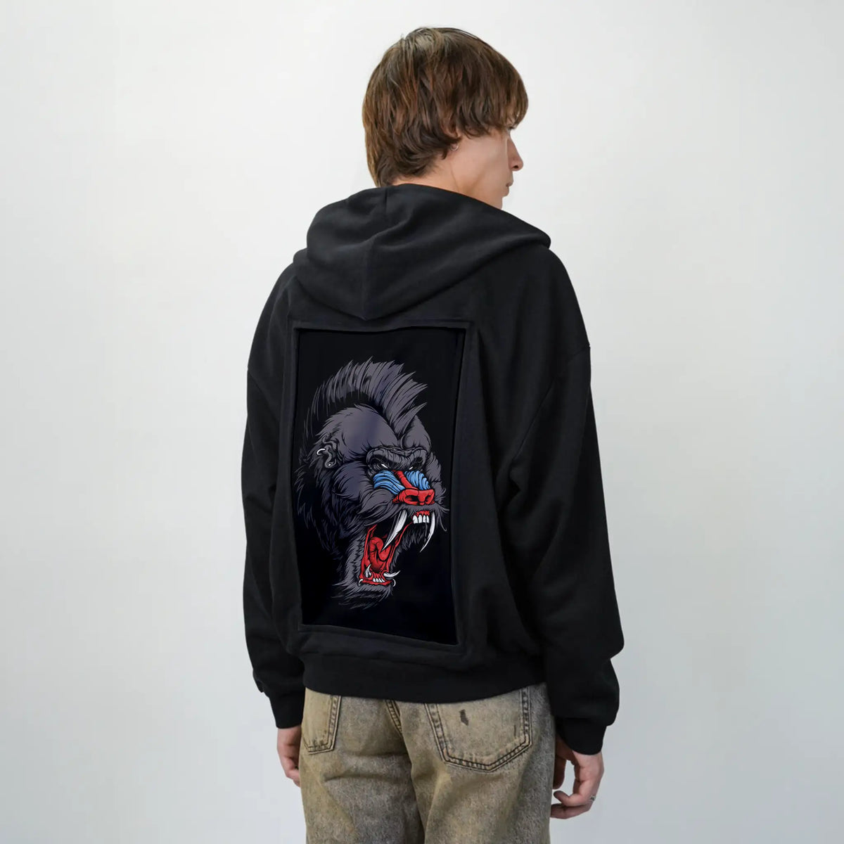 mandrill patch on male essential zip hoodie in after hours