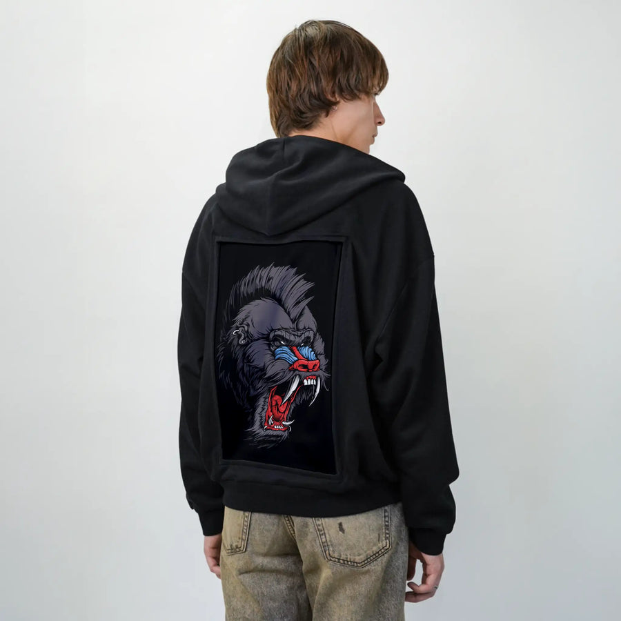 mandrill patch on male essential zip hoodie in after hours