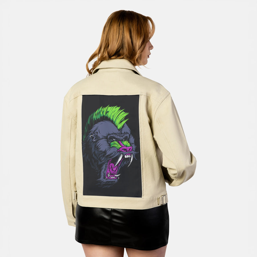 mandrillpunk patch on female atelier canvas jacket in tan