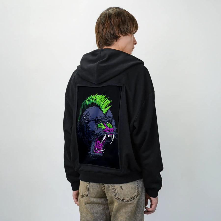 mandrillpunk patch on male essential zip hoodie in after hours