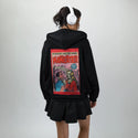 maneater patch on female essential zip hoodie in after hours