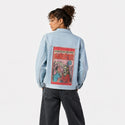 maneater patch on female og denim jacket in oceanside