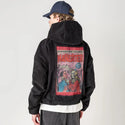 maneater patch on male retro cord hoodie in onyx