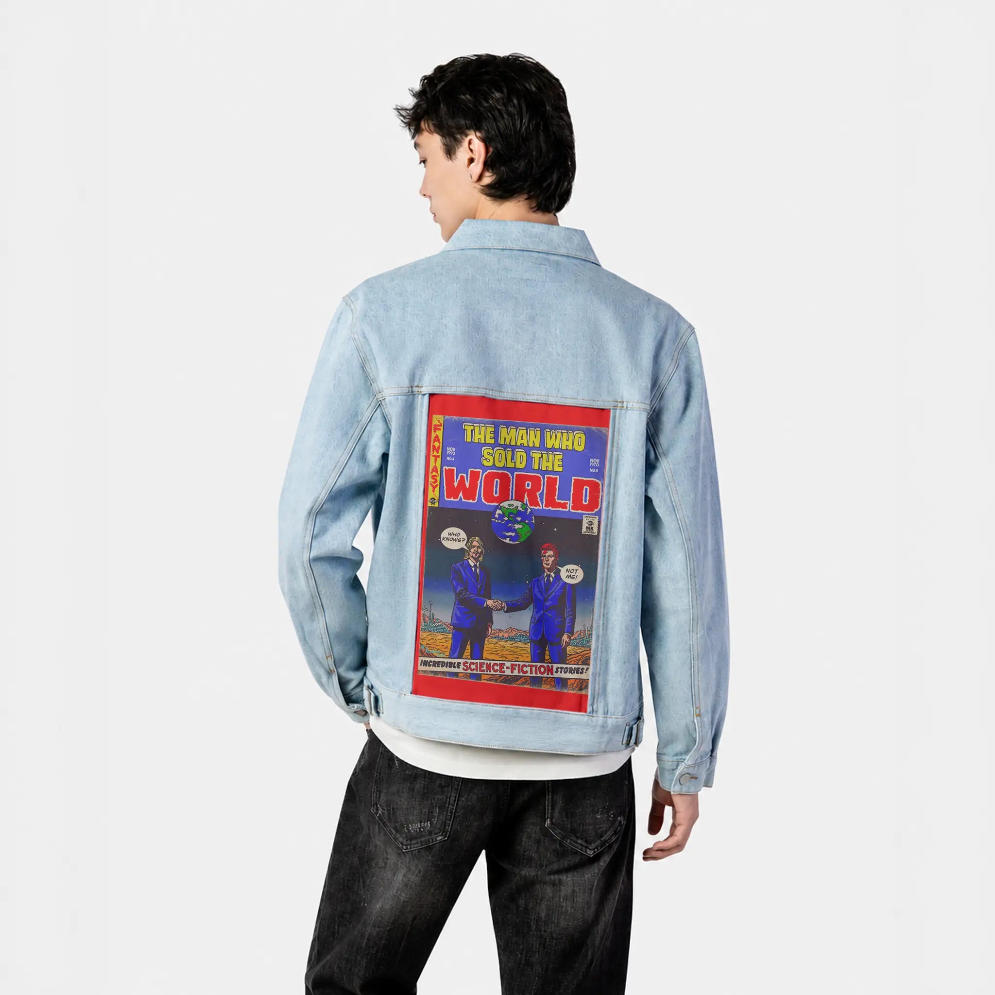manwhosold patch on male og denim jacket in oceanside