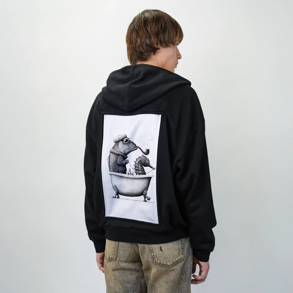 marinebath patch on male essential zip hoodie in after hours