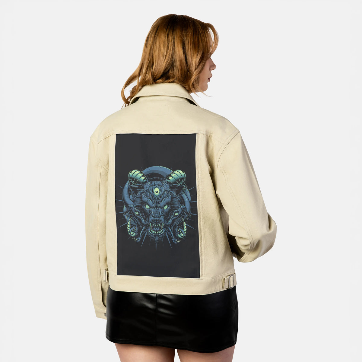 marinehellhounds patch on female atelier canvas jacket in tan