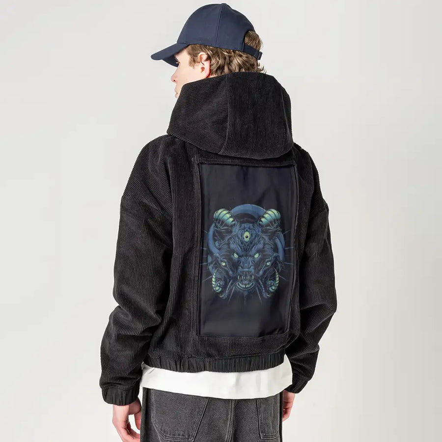 marinehellhounds patch on male retro cord hoodie in onyx