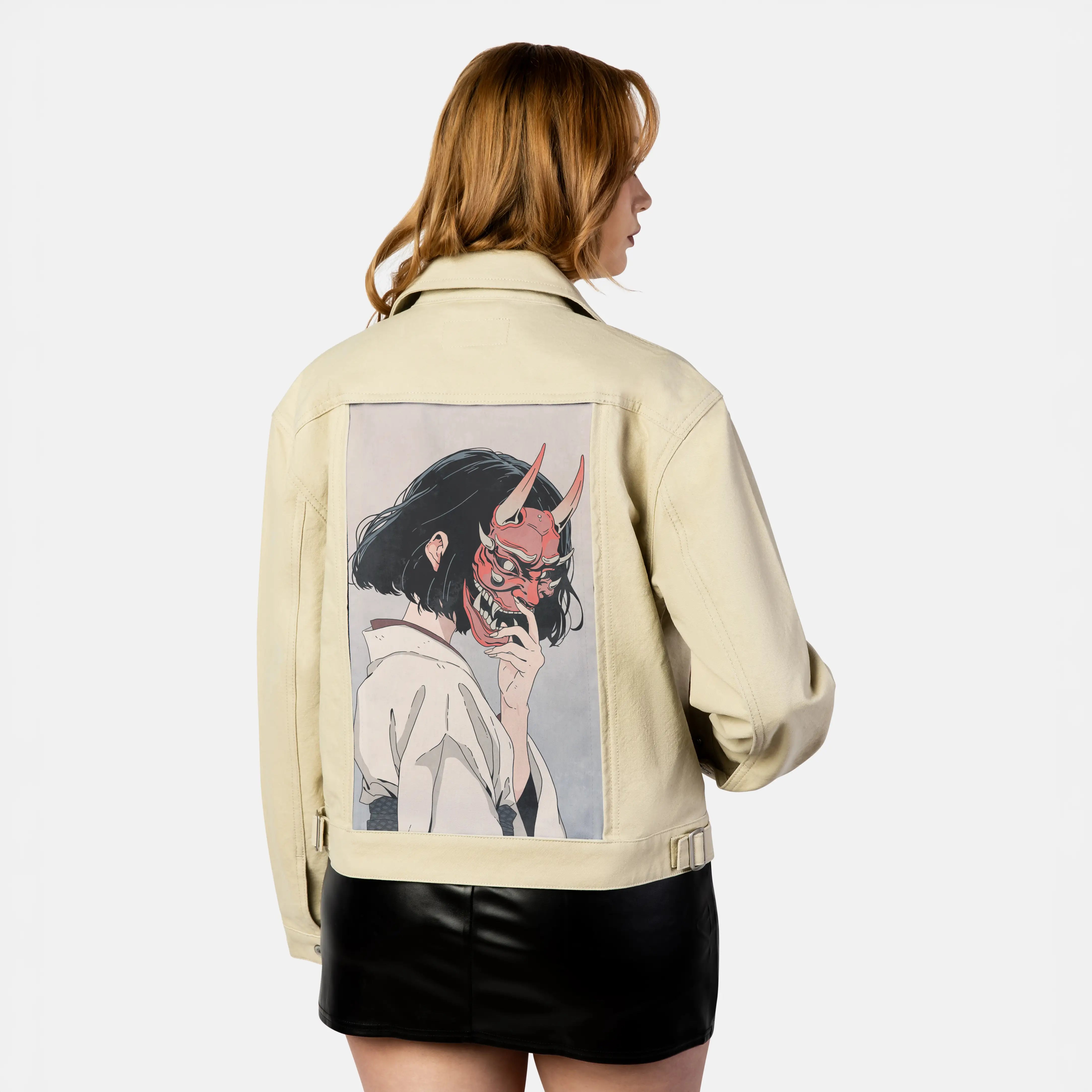 maskedoni patch on female atelier canvas jacket in tan