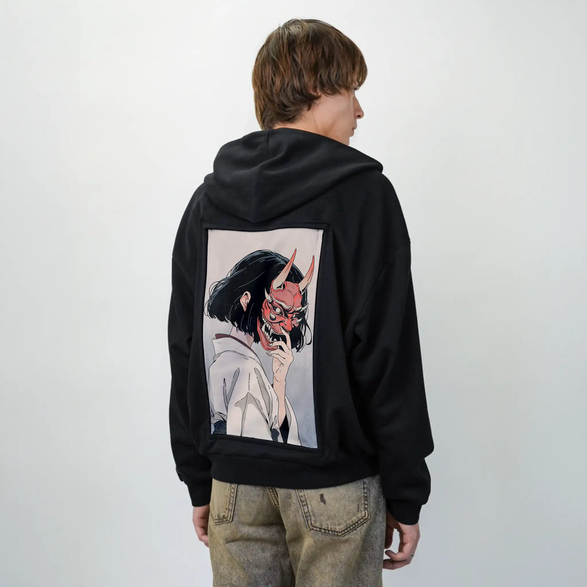 maskedoni patch on male essential zip hoodie in after hours