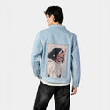 maskedoni patch on male og denim jacket in oceanside