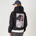 maskedoni patch on male retro cord hoodie in onyx