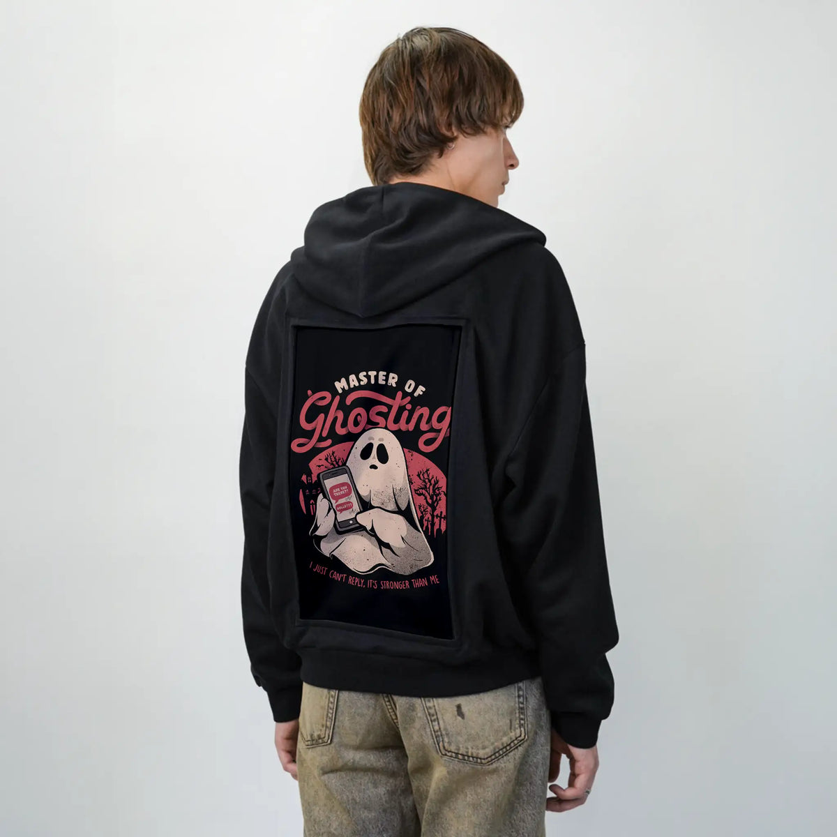 masterofghosting patch on male essential zip hoodie in after hours