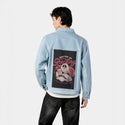 masterofghosting patch on male og denim jacket in oceanside