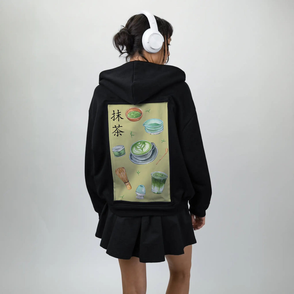 matcha patch on female essential zip hoodie in after hours