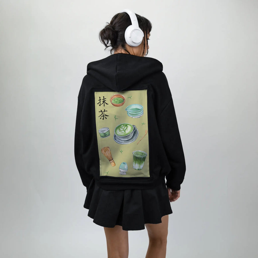 matcha patch on female essential zip hoodie in after hours